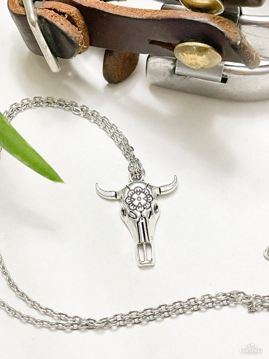 Longhorn Steer Skull Pendant Necklace